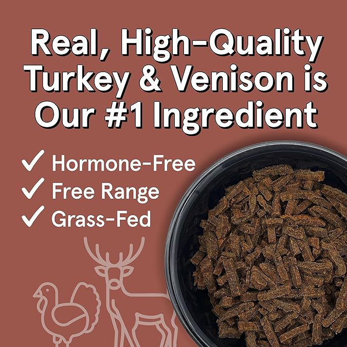 Real Meat Air Dried Dog Food w/Real Turkey & Venison - 5oz Bag of Grain-Free Real Meat Dog Food Sourced from Free-Range Turkey & Deer - Digestible, All-Natural, & High-Protein Turkey and Venison