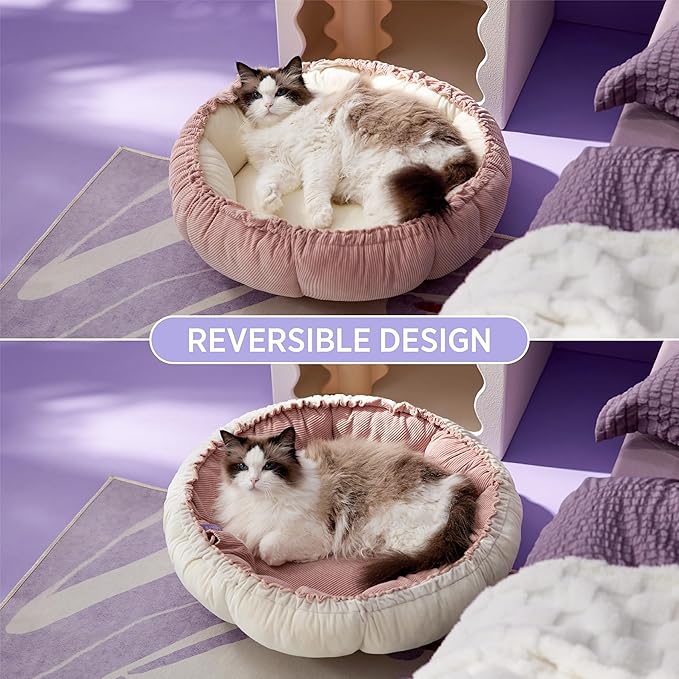 Lesure Dog beds for Small Dogs - Washable Cute Cat Beds with Versatile Dual-Use Design, Reversible Round Pet Bed for Puppy and Kitten, 25x25x8 Inches