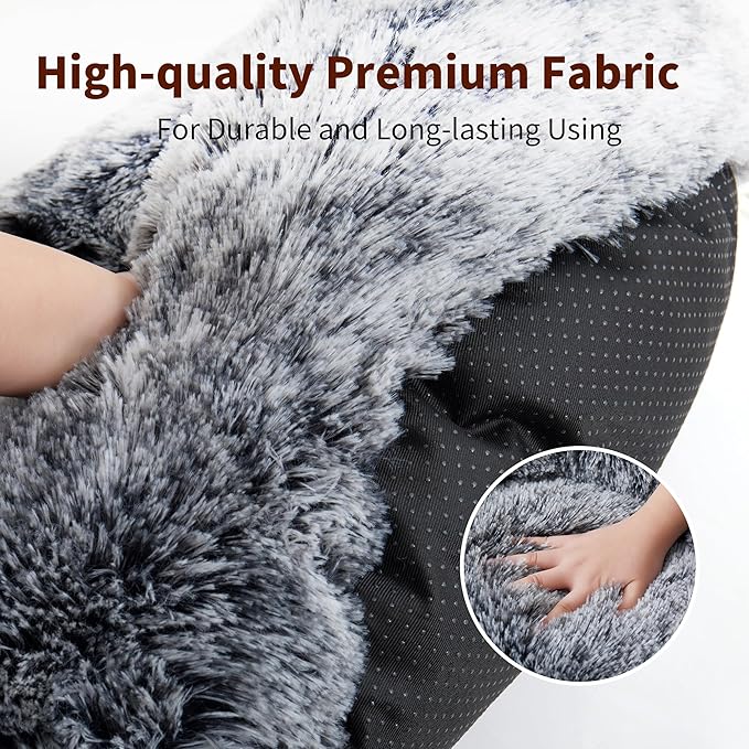 Calming Dog Bed for Cats and Small Dogs, Donut Washable Small Cat Bed for Indoor Cats and Dogs, Anti-Slip Round Fluffy Plush Faux Fur Pet Bed for Small Cats and Dogs (Black White, 19.7'')
