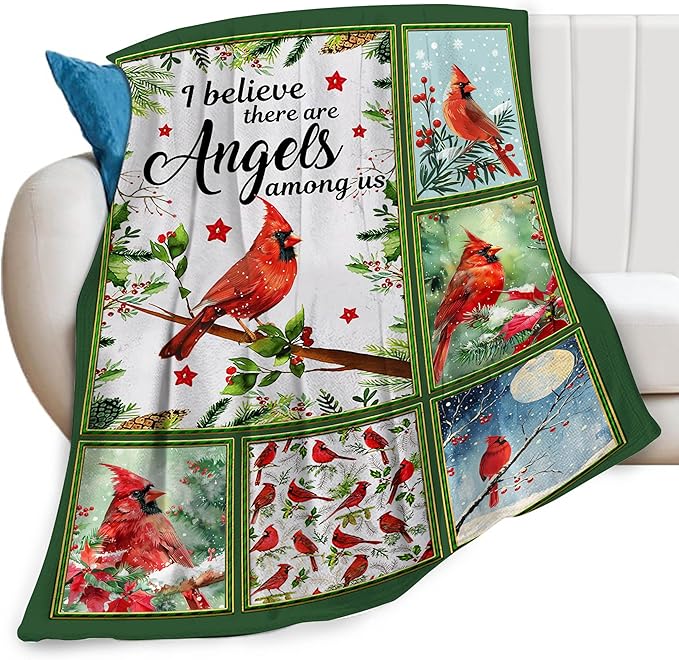 Cardinal Print Blanket Red Birds Memorial Throw Blankets Gifts for Couch Sofa Bed Stuff Decor Lightweight Soft Cozy Fleece Plush Warm Flannel Bedding for Lover Men Women Teen Adults 50"x60"