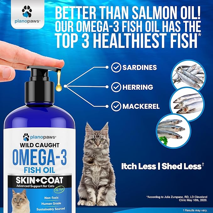 Omega 3 Fish Oil for Cats - Better Than Salmon Oil - Kitten & Cat Vitamins and Supplements - Cat Dandruff Treatment - Liquid Fish Oil for Pets - Shedding Support - Cat Health Supplies for All Ages