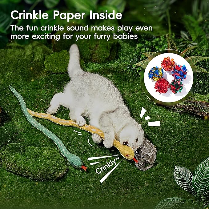 Potaroma Cat Toys Realistic Snake Catnip Crinkly Sound Toy 2 Pcs, Mesh Fabric for Teeth Cleaning, Interactive Kicker Toys for Indoor Kitten Exercise 20 Inches