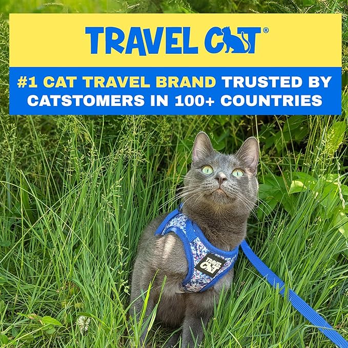 Travel Cat Harness and Leash Set - Adjustable Fit Mesh Cat Harness and Reflective Strap - Comfort Escape Proof Harness for Cats, Kitten for Outdoor Walking, Hiking (Medium, Groovy)