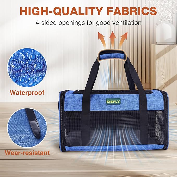 TSA Approved Pet Carrier in Cabin 17 x 11 x 9.5 inches, Small Dog Airline Approved Carrier Up to 16 Lbs, Cat Carrier Soft, Bunny Cat Puppy Travel Carrier, Airline Pet Carrier Under Seat, Blue