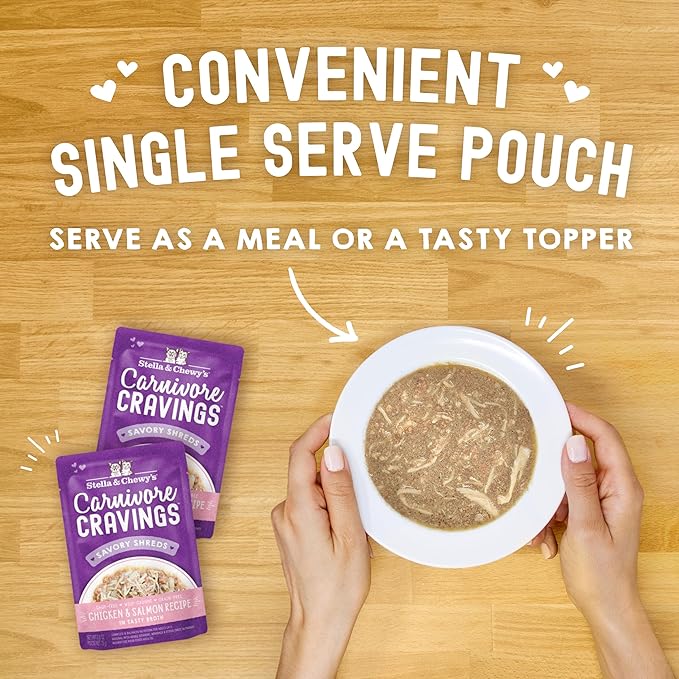 Stella & Chewy's Carnivore Cravings Wet Cat Food Pouches – Grain Free, Protein Rich Meal, Topper or Treat – Chicken & Salmon Recipe (2.8 Ounce Pouches, Case of 24)