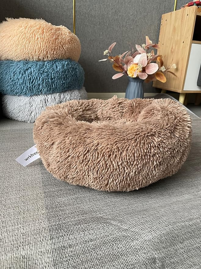 Tiny Dog Bed Fluffy Puppy Bed Washable Donut Anti Slip 15 Inches
