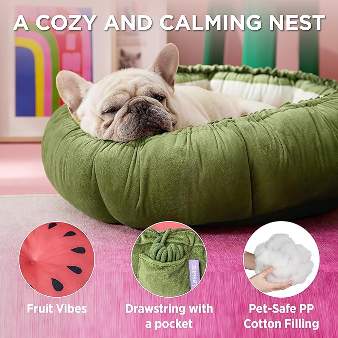 Lesure Dog beds for Small Dogs - Washable Cute Cat Beds with Versatile Dual-Use Design, Reversible Round Pet Bed for Puppy and Kitten, 25x25x8 Inches