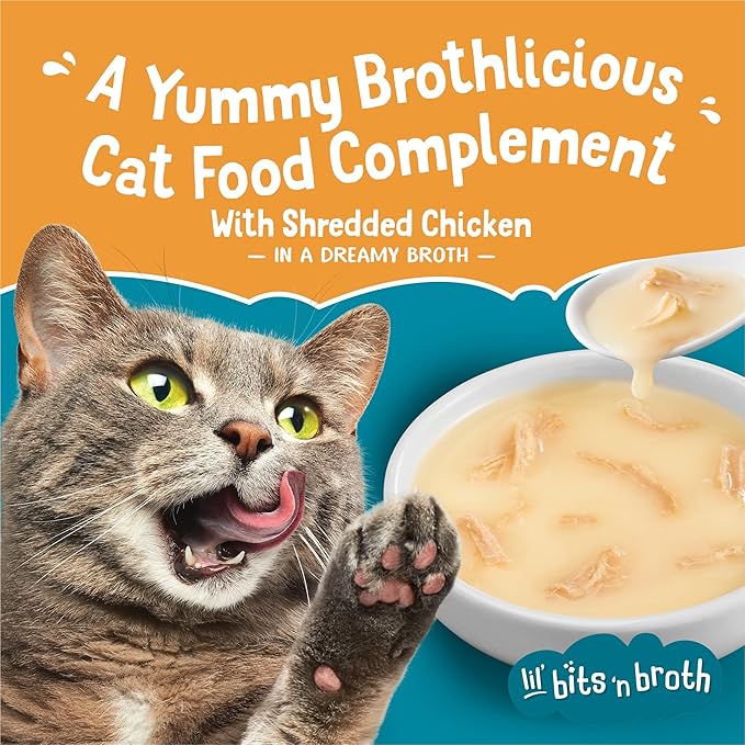 Purina Friskies Lickable Cat Treats Bits ‘n Broth With Shredded Chicken in a Dreamy Broth - (Pack of 16) 1.2 oz. Pouches