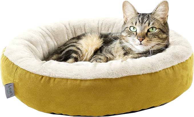 Love's cabin Yellow Round Donut Cat Bed, 20x20in, Soft Durable Fabric, Anti-Slip Water-Resistant, Washable Pet Bed