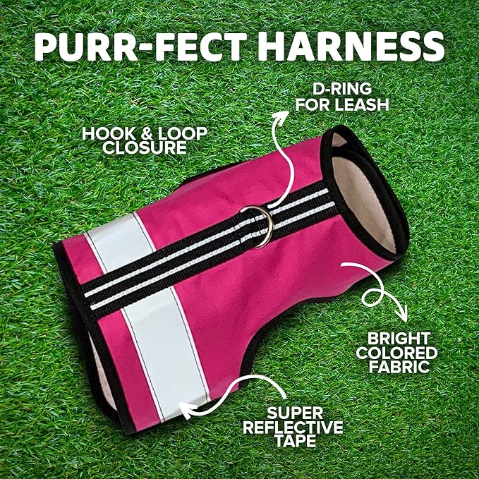 Reflective Cat Harness - High-Visibility Cat Vest for Day & Night | Secure, Breathable and Washable Cotton | Ideal for Walking & Traveling - Flamingo Pink, XL