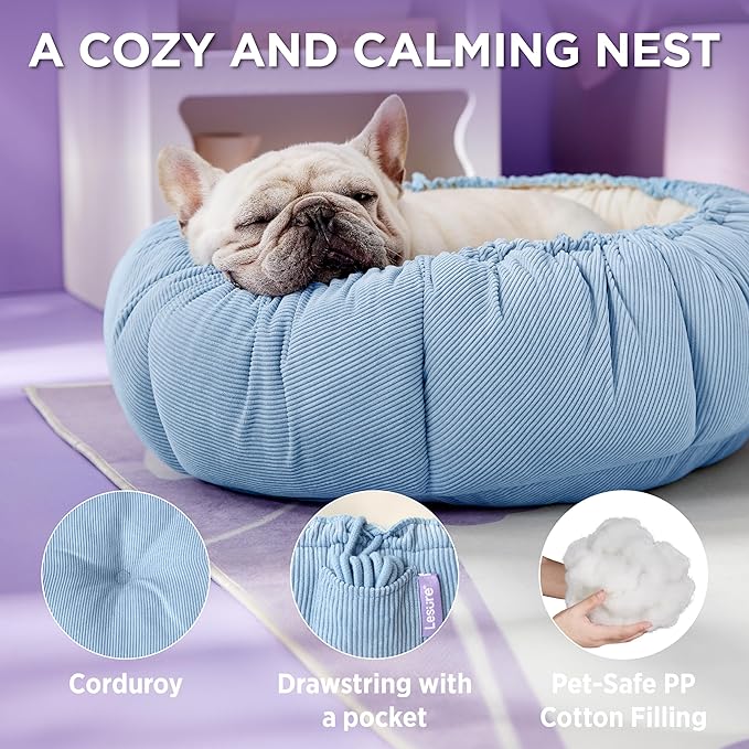 Lesure Dog beds for Small Dogs - Washable Cute Cat Beds with Versatile Dual-Use Design, Reversible Round Pet Bed for Puppy and Kitten, 25x25x8 Inches