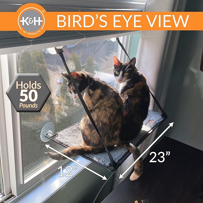 K&H Pet Products Deluxe EZ Mount Kitty Sill Cat Window Perch Hammock Seat Cat Bed, Sturdy Suction Cup Indoor Cat Accessory, Essential Hammock Style Window Shelf - Perch Without Bolster, Gray
