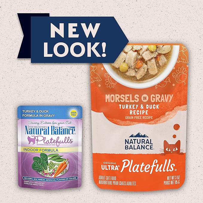 Natural Balance Original Ultra Platefulls Indoor Adult Grain Free Wet Cat Food, Turkey & Duck Recipe, 3 Ounce Pouch (Pack of 24)