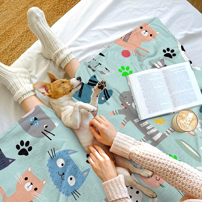 Cat Blanket Gifts for Women Girls Soft Flannel Cat Lovers Throw Blanket for Kids Adults 60"X 50"