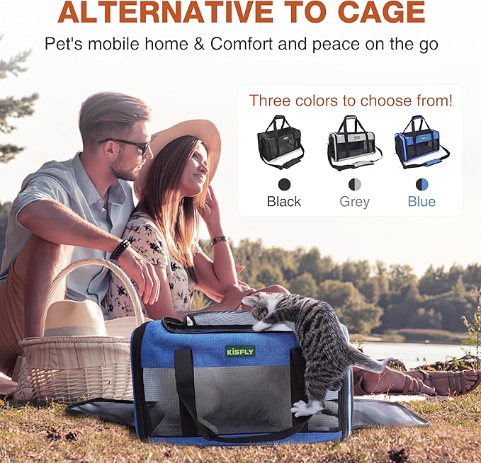 TSA Approved Pet Carrier in Cabin 17 x 11 x 9.5 inches, Small Dog Airline Approved Carrier Up to 16 Lbs, Cat Carrier Soft, Bunny Cat Puppy Travel Carrier, Airline Pet Carrier Under Seat, Blue