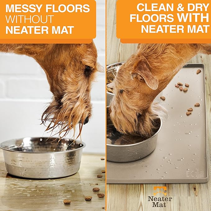 Neater Pet Brands Neater Mat Pet Mats for Food and Water, Dog Bowl Mat Waterproof Silicone, Pet Mat for Dog or Cat, Dog Food Mats for Floors Waterproof, Dog Water Mat & Dog Food Mat with Raised Edge