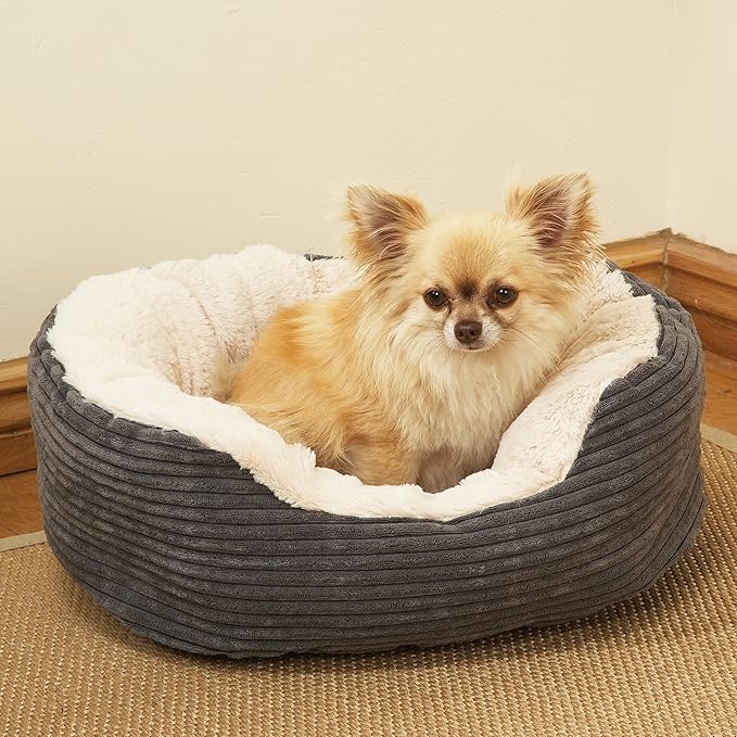 40 Winks Oval Sleepers - Grey Jumbo Cord/Plush 25" ped bed
