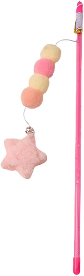 Pink Cat Stick Toy Elastic Rope Plush Ball Star Pendant Bite-Resistant Comfortable Grip Relieve Boredom Handmade Kitten Teaser Wand Cat Mice and Animals Toys