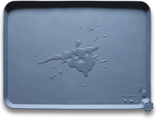Hoki Found XX-Large Silicone Pet Food Mats Tray - Non Slip Pet Dog Cat Bowl Mats Placemat - Dog Pet Cat Feeding Mat - Waterproof Dog Cat Food Mats -Pet Water Mats for Carpet - Gray
