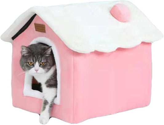 Christmas Cat Bed for Indoor Cats Plaid Christmas Cat Tent Cat Bed Cave for Pets Cats and Dogs (Pink-M(18.1 X 14.6 X 15.7 Inch))