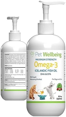 Pet Wellbeing Omega-3 Icelandic Fish Oil for Cats - Wild-Caught, Cold-Water Fish, Healthy Skin and Coat, Joint Health and Mobility, Fatty Acids, Anchovies, Sardines - EPA, DHA - 8 fl oz (236 ml)
