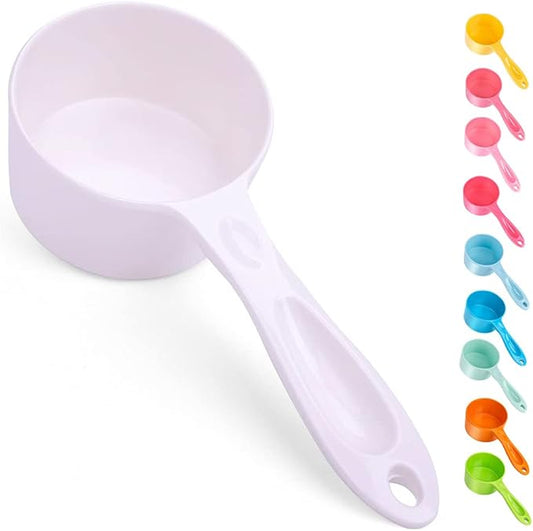 Super Design 1 Cup Dog Food Scoop for Container Melamine Measuring Scoop for Dogs Cats Birds and Rabbits Pet Food Feeding Scoop Dishwasher Safe - White