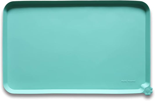 Hoki Found X-Large Silicone Pet Food Mats Tray - Non Slip Pet Dog Cat Bowl Mats Placemat - Dog Pet Cat Feeding Mat - Waterproof Dog Cat Food Mats -Pet Water Mats for Carpet - Cool Mint