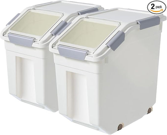 CITY BABY 2 Pack Airtight Flour Storage Container With Scoop,Dry Food, Sugar, Baking Supplies,Rice Container Set -BPA Free- Pet Food Storage Container,Dog Cat Birds Food Bin(50LB)
