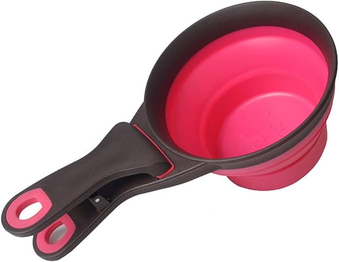 Collapsible Pet Scoop Silicone Measuring Cups Set Sealing Clip 3 in 1 Multi-Function Scoop Bowls Bag Clip Dog Snack Measuring Cup for Dog Cat Food Water Set of 2 (1 Cup & 1/2 Cup Capacity)