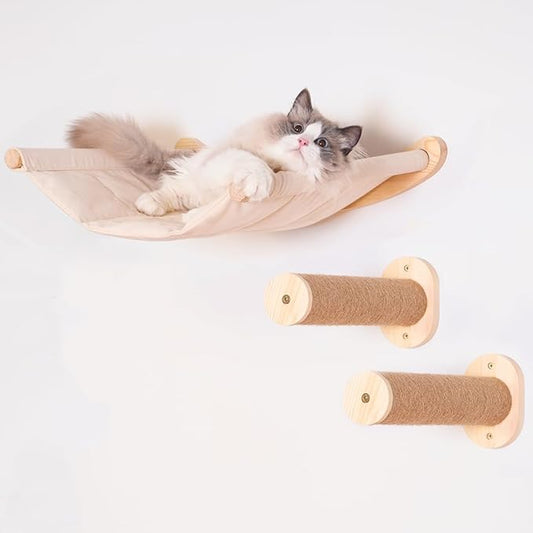 Cat Wall Hammock with Steps | Mounted Wall Furniture of Cats | Perches and Pet Bed for Large Cats | Strong Pet Hammock Set for Cats | Cat Wall Shelves