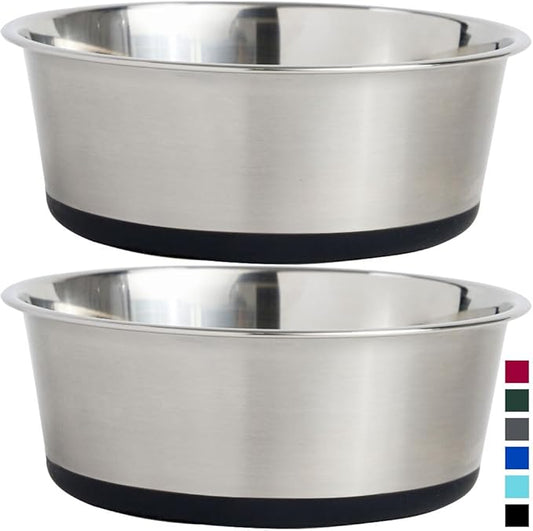 GORILLA GRIP Set of 2 Dog Bowls, Heavy Duty Metal Food and Water Bowl for Feeding Dogs and Cats, Dishwasher Safe, Rust Resistant Stainless Steel, BPA Free Rubber Base, Holds 2 Cups (16 fl oz), Black