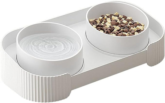 Marchul Ceramic Cat Bowls, Raised Cat Food Water Bowls, Anti overturning Splash-Proof Double Cat Food Dishes Set