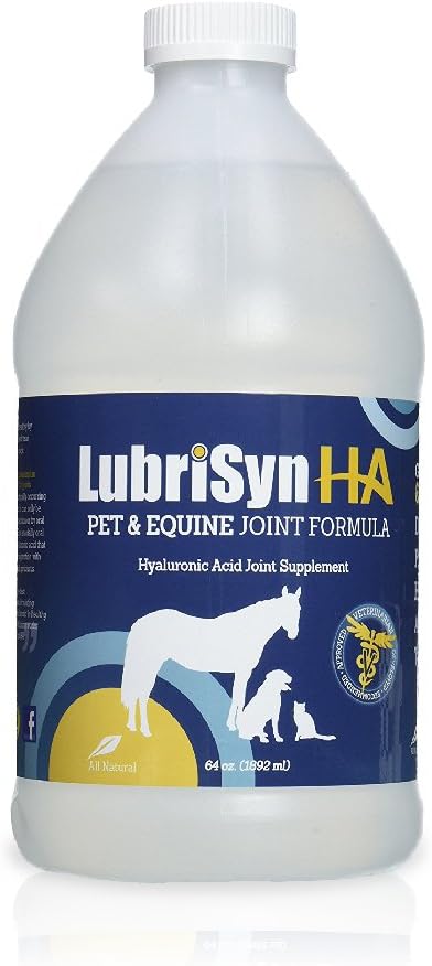 LubriSynHA Hyaluronic Acid Pet & Equine Joint Formula 64oz - All-Natural, High-Molecular Weight Liquid Hyaluronan - Joint Support for Horses, Dogs, Cats - Promotes Healthy Joint Function, Made in USA