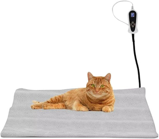 Pet Heating Pad for Cats Dogs with Timer Temperature Adjustable, Electric Heating Mat Indoor, Adjustable Warming Mat, Waterproof Heated Bed with Chew Resistant Steel Cord，Pet Heated Mat