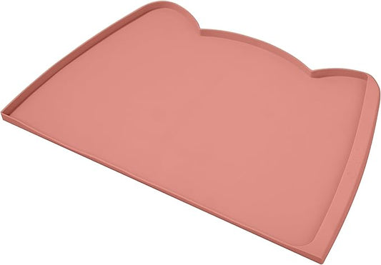 OHMO Dog Food Mat(Erythrinus, 24 * 15'') w/Residue Collection Pocket Silicone Pet Feeding Mat for Floor High Edges Anti Spills Waterproof Cat Water Bowl Tray, Easy Clean Placemat