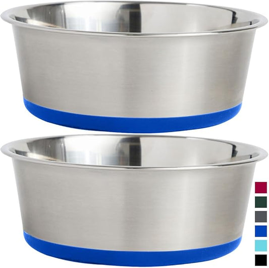 GORILLA GRIP Set of 2 Dog Bowls, Holds 6 Cups (48 fl oz), Heavy Duty Metal Food and Water Bowl for Feeding Dogs and Cats, Dishwasher Safe, Rust Resistant Stainless Steel, BPA Free Rubber Base, Blue