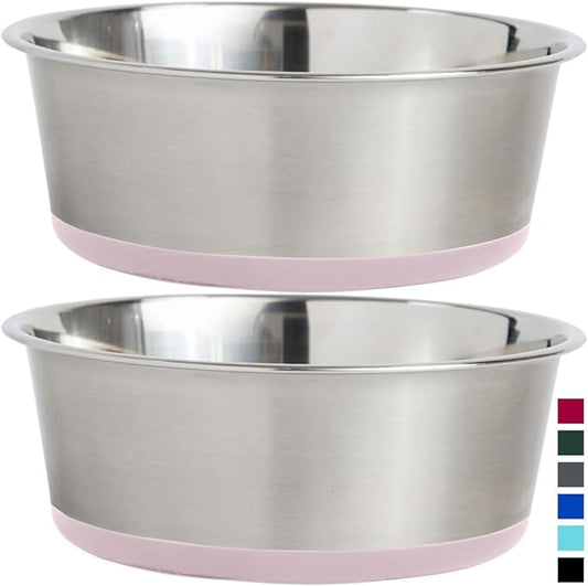 GORILLA GRIP Set of 2 Dog Bowls, Heavy Duty Metal Food and Water Bowl for Feeding Dogs and Cats, Dishwasher Safe, Rust Resistant Stainless Steel, BPA Free Rubber Base, Holds 3 Cups (24 fl oz), Lt Pink