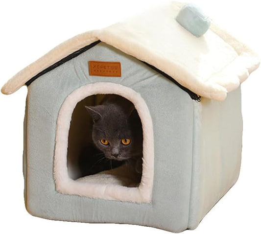 Christmas Cat Bed for Indoor Cats Plaid Christmas Cat Tent Cat Bed Cave for Pets Cats and Dogs (Light Green-L (20.5 X 17 X 19.7 Inch))