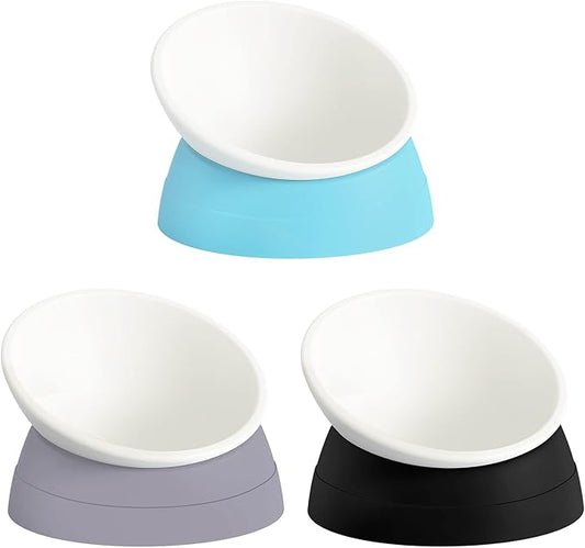 3Pcs Cat Bowls Elevated Cat Food Bowl Adjustable Cat Dish Anti-Slip and Anti-Noise Raised Cat Bowl Protecting Pet’s Spine Thickened Plastic Bowl Suitable for Indoor Cats, 17 Oz,