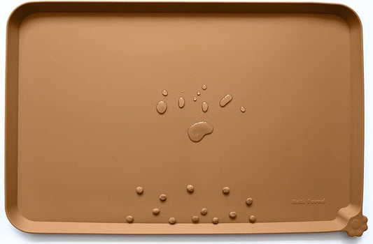 Hoki Found Large Silicone Pet Food Mats Tray - Non Slip Pet Dog Cat Bowl Mats Placemat - Dog Pet Cat Feeding Mat - Waterproof Dog Cat Food Mats -Pet Water Mats for Floors - Butterscotch