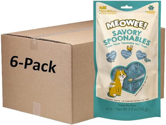 Savory Spoonables with Real Tuna, Chicken and Duck for Cats, 8 Count, Treat Your Cat to Triple Flavor Squeezable Lickable Wet Treats with Built-in Spoon for Less Mess