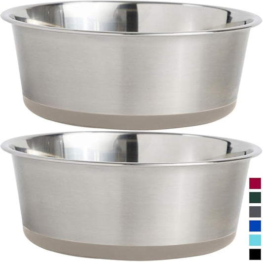 GORILLA GRIP Set of 2 Dog Bowls, Heavy Duty Metal Food and Water Bowl for Feeding Dogs and Cats, Dishwasher Safe, Rust Resistant Stainless Steel, BPA Free Rubber Base, Holds 2 Cups (16 fl oz), Beige