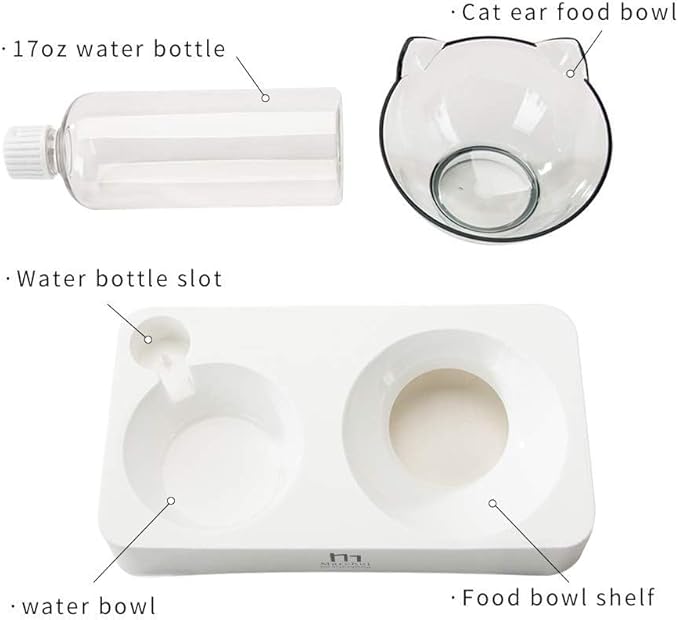 Marchul Tilted Cat Food Bowl with Feeding Mat for Food and Water, Food Feeding Dishes for Raised Cats and Puppies