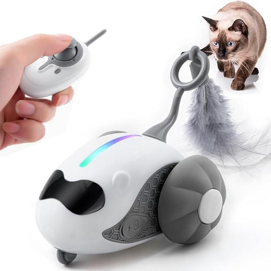 Interactive Cat Toys for Indoor Cats with Upgraded Rechargeable Joystick Remote Control Smart Automatic Moving Cat Toys with 2 Modes Kitten Toys for All Breeds of Bored Cat Exercise-Gray