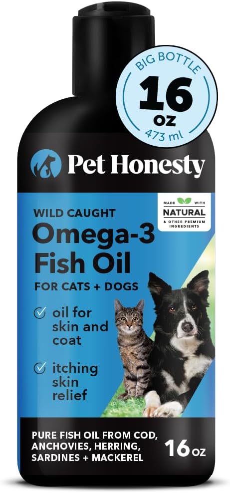 Pet Honesty Omega 3 Fish Oil for Cats & Dogs (16oz), Wild Caught Omega 3 Fish Oil for Dogs Skin and Coat Supplement, Supports Shedding, Skin & Coat, Immunity, Joint, Brain & Heart, EPA + DHA