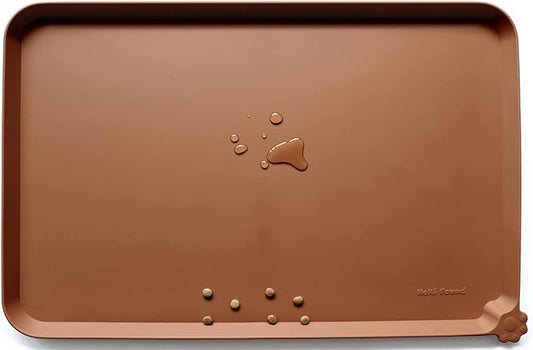 Hoki Found L Silicone Pet Food Mats Tray - Non Slip Pet Dog Cat Bowl Mats Placemat - Dog Pet Cat Feeding Mat - Waterproof Dog Cat Food Mats -Pet Water Mats for Carpet -Caramel