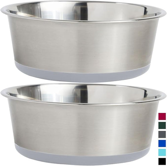 GORILLA GRIP Set of 2 Dog Bowls, Holds 4 Cups (32 fl oz), Heavy Duty Metal Food and Water Bowl for Feeding Dogs and Cats, Dishwasher Safe, Rust Resistant Stainless Steel, BPA Free Rubber Base, Lt Gray