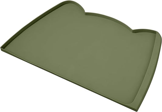 OHMO Dog Food Mat(Camo Green, 24 * 15'') w/Residue Collection Pocket Silicone Pet Feeding Mat for Floor High Edges Anti Spills Waterproof Cat Water Bowl Tray, Easy Clean Placemat