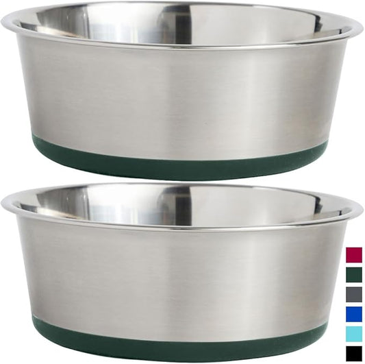 GORILLA GRIP Set of 2 Dog Bowls, Holds 4 Cups (32 fl oz), Heavy Duty Metal Food and Water Bowl for Feeding Dogs and Cats, Dishwasher Safe, Rust Resistant Stainless Steel, BPA Free Rubber Base, Green