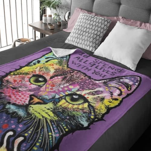 Dawhud Direct 50x60-Inch Cat Blanket Dean Russo 9 Lives - Plush Fleece Throw Blanket for Adults and Kids - Soft and Cozy for Bed, Couch, or Travel - Thoughtful Cat Lover Gifts for Women